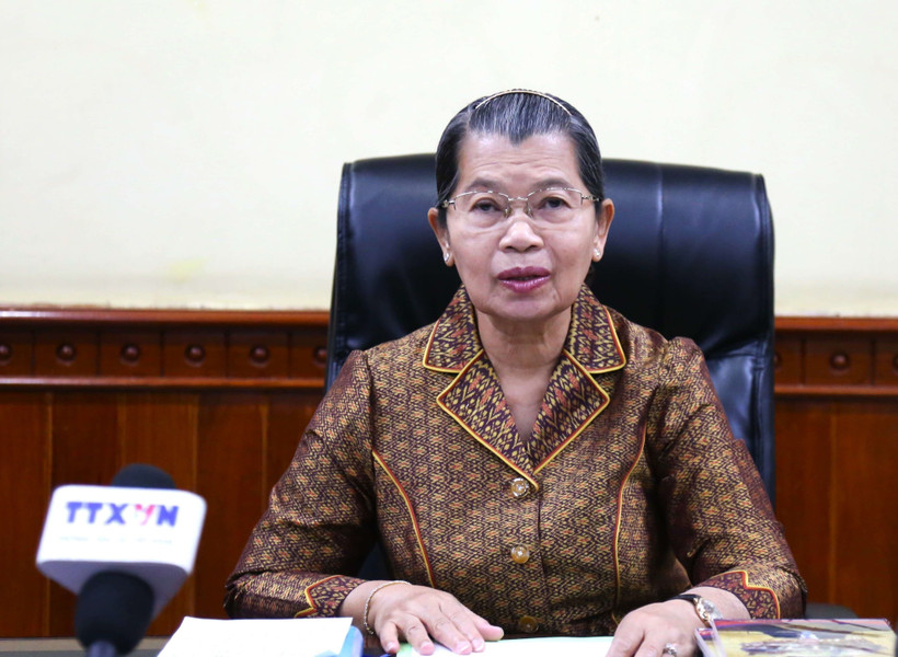 Men Sam An, Supreme Advisor to the King of Cambodia, Vice President of the Cambodian People's Party (CPP), President of the National Council of the Solidarity Front for the Development of Cambodia Motherland (SFDCM), and Chairwoman of the Cambodia – Vietnam Friendship Association (Photo: VNA)