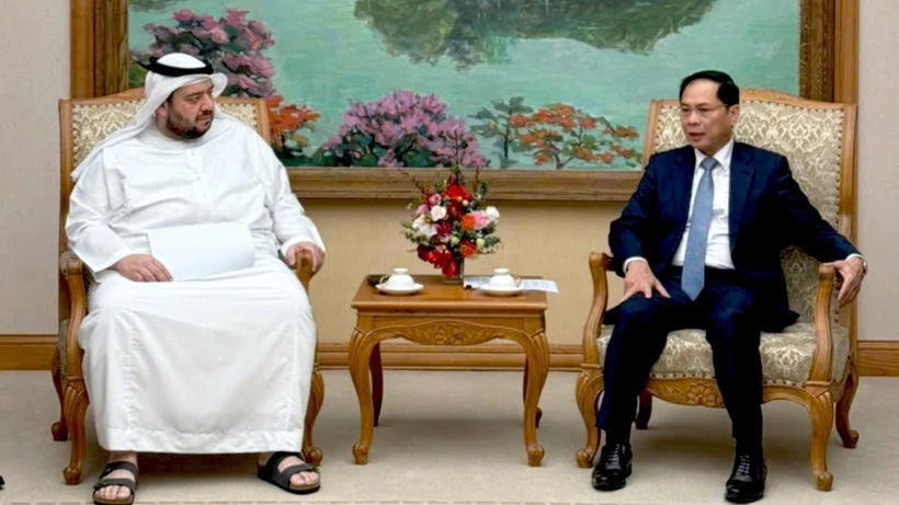 Deputy PM Bui Thanh Son (R) meets with UAE Minister of Investment Mohamed Alsuwaidi in Hanoi on February 8. (Photo: VNA)