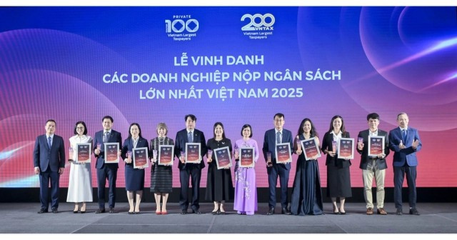 Representatives from firms and banks receive awards for the largest tax contributors on September 9. (Photo courtesy of the organiser)