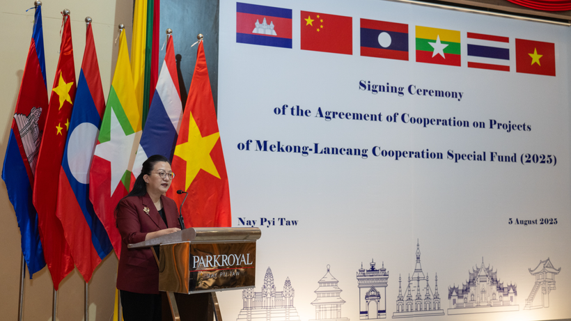Chinese Ambassador to Myanmar Ma Jia delivers a speech at the signing ceremony of the Agreement of Cooperation on Projects of Mekong-Lancang Cooperation Special Fund 2025 in Nay Pyi Taw on August 5, 2025. (Photo: Chinese Embassy in Myanmar)