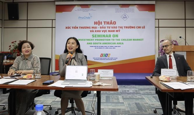 Experts provide information about investment and business opportunities in Chile and South America at the seminar. (Photo: VNA)