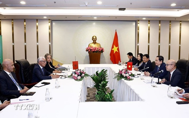 NA Chairman Tran Thanh Man receives Speaker of the Moroccan House of Representatives Rachid Talbi Alami earlier this year. (Photo: VNA)