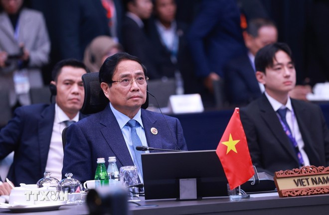 Prime Minister Pham Minh Chinh at the 28th ASEAN Plus Three (APT) Summit on October 27. (Photo: VNA)