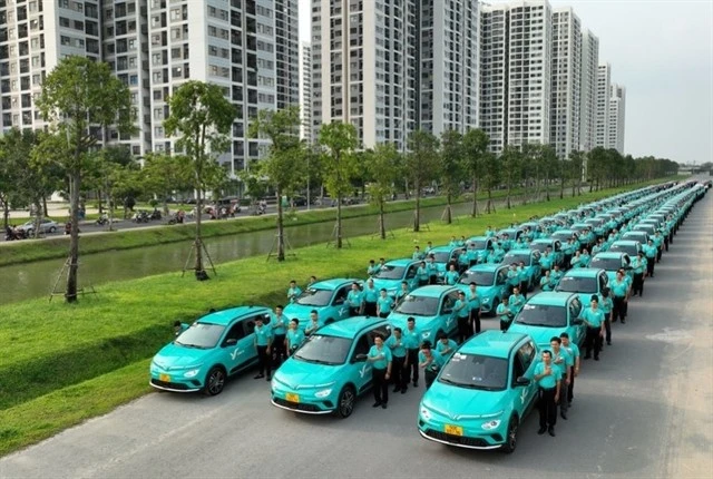 A fleet of VinFast's green taxi (Photo courtesy of VinFast)