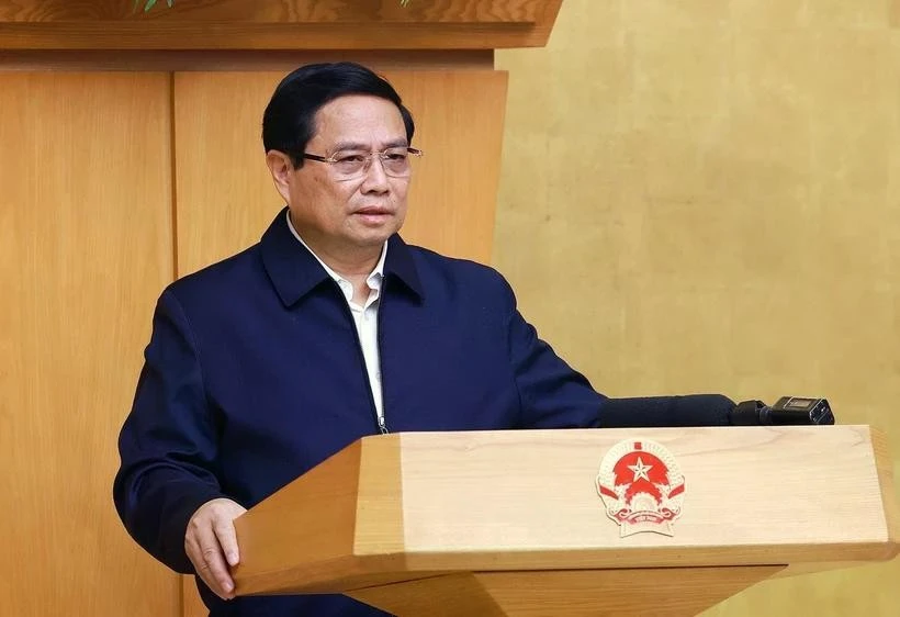 PM Pham Minh Chinh speaks at the Government's regular meeting on February 5. (Photo: VNA)