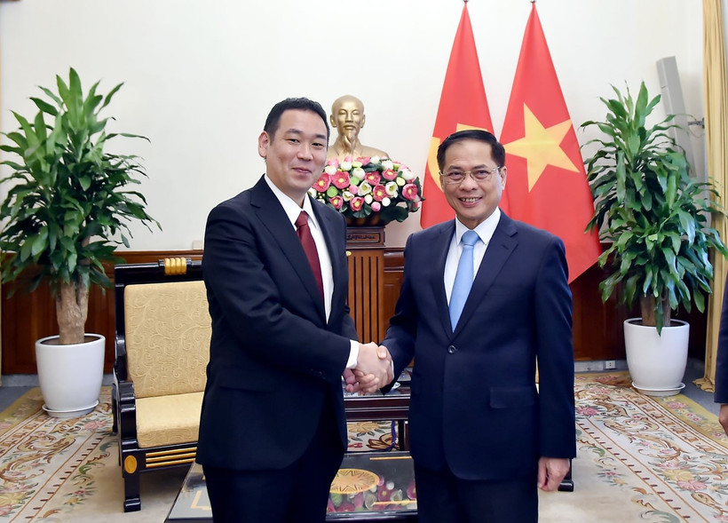 Deputy Prime Minister and Minister of Foreign Affairs Bui Thanh Son (R) and his Japanese guest Tanaka Yu (Photo: Ministry of Foreign Affairs)