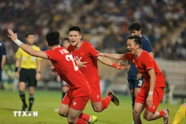 Vietnamese players cheers after a goal (Photo: VNA)