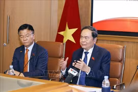 NA Chairman Tran Thanh Man addresses the policy dialogue on promoting Vietnam-Morocco cooperation. (Photo: VNA)