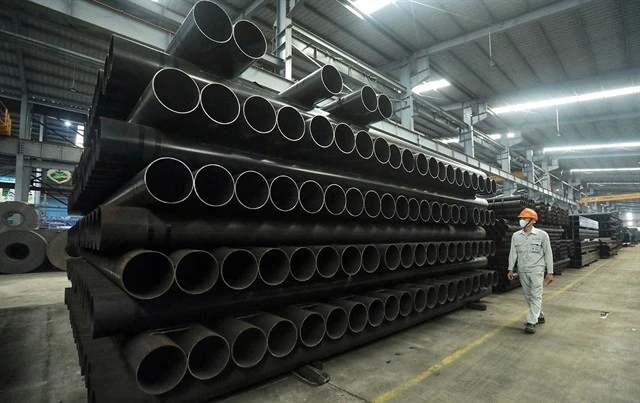 Steel pipes for export at Hoa Phat Group's factory. (Photo: VNA)