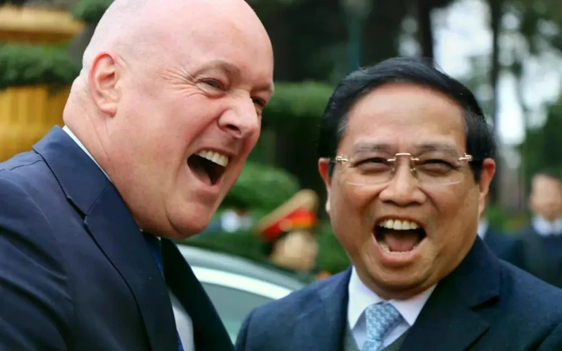 New Zealand Prime Minister Christopher Luxon (L) and Vietnamese Prime Minister Pham Minh Chinh during the former's visit to Vietnam in February. (Photo: RNZ)