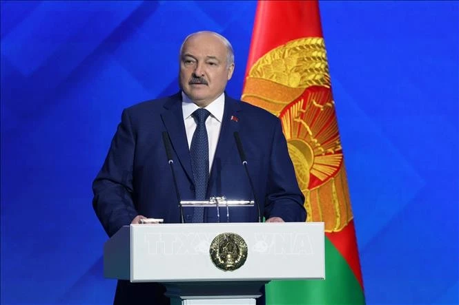 President of the Republic of Belarus A. Lukashenk at a conference in Minsk (Photo: Xinhua/VNA)