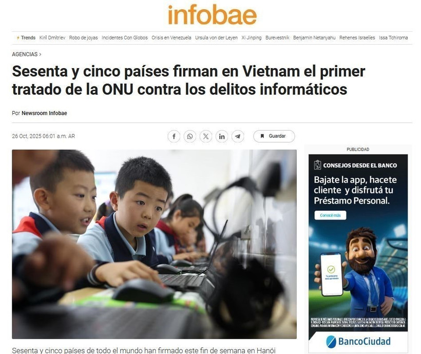 A screenshot of the article on Infobae (Photo: VNA publishes)