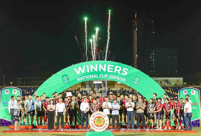 Hanoi Police celebrate their win at the National Cup (Photo courtesy of VFF)