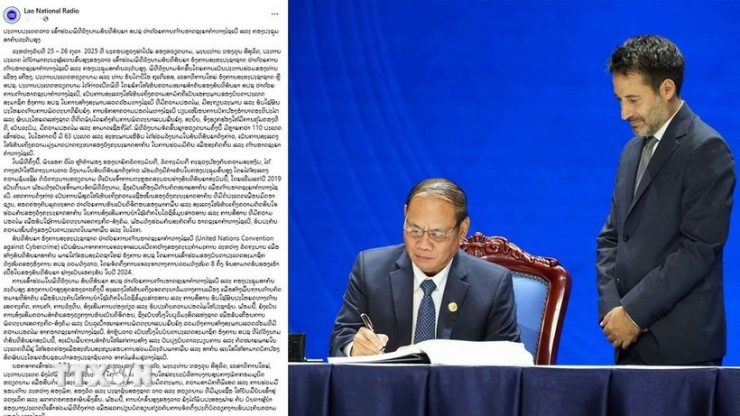 An article of Lao National Radio features Laos joining the signature ceremony (Screenshot photo: VNA)