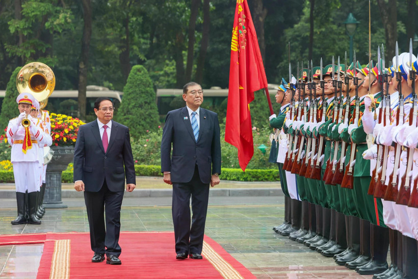 The official welcome ceremony for Japanese Prime Minister Ishiba Shigeru on April 28, 2025, part of his visit to Vietnam. (Photo: Embassy of Japan in Vietnam)