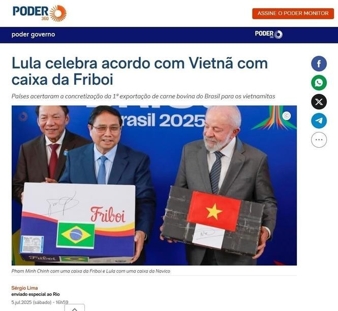 Poder360 reports on the talks between Vietnamese PM Pham Minh Chinh and Brazilian President Lula da Silva. (Screenshot of the article – VNA)