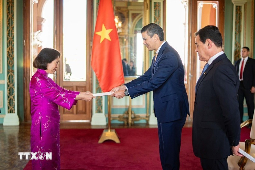 Vietnamese Ambassador Ngo Minh Nguyet presents her credentials to President of Paraguay Santiago Pena Palacios (Photo: VNA)