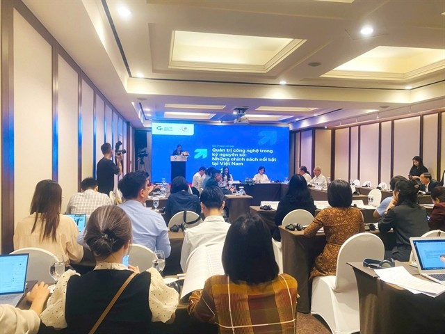 The workshop on technology management in the digital age held in Hanoi on May 27. (Photo thoibaonganhang.vn)