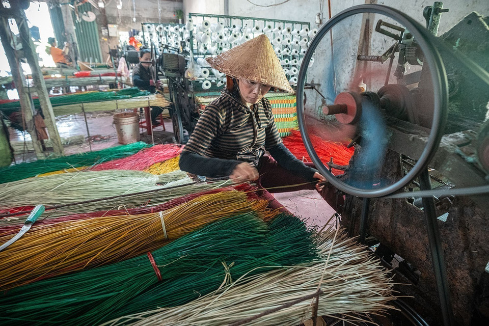 Some households in Phu Tan have switched to using mat weaving machines instead of manual weaving, which has brought higher economic efficiency. (Photo: VNA)