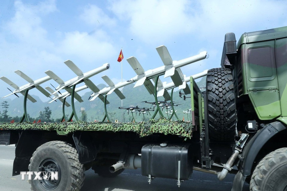 Vietnam-made unmanned aerial vehicles (UAVs) at the rehearsal. (Photo: VNA)