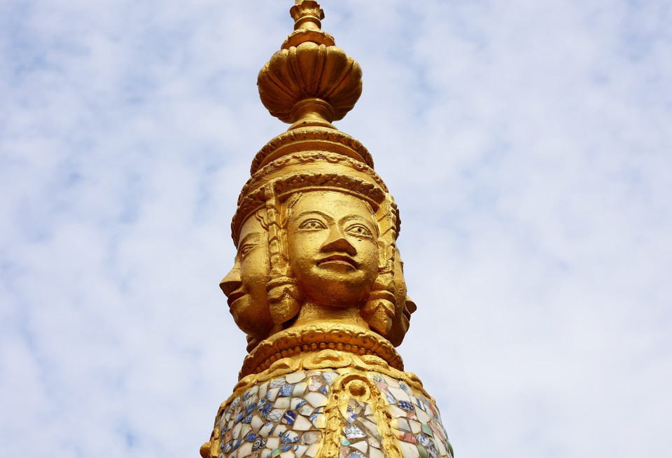 A four-faced Bayon-style deity statue at Ang Pagoda. (Photo: VNA)