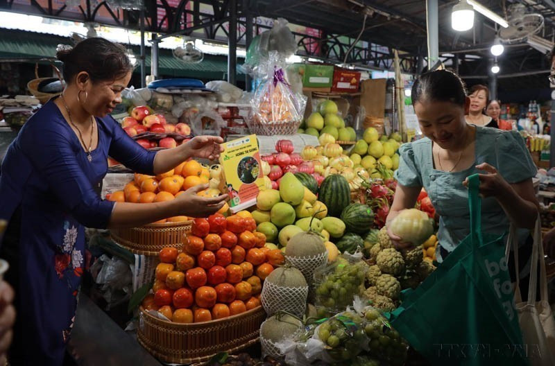 Residents use cloth bags for shopping at Dong Ba Market, Hue city, helping reduce plastic waste. (Photo: VNA)
