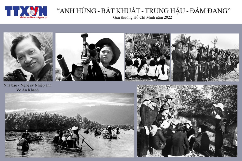 Late photographer Vo An Khanh is honoured with both the Ho Chi Minh Prize and the State Prize for Literature and Arts. In the photo: The 10-photo series “Heroic – Indomitable – Loyal – Courageous” receives the Ho Chi Minh Prize in 2022. (Photo: VNA)