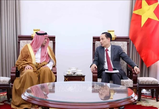Minister of Foreign Affairs Le Hoai Trung (R) receives outgoing Ambassador of Saudi Arabia to Vietnam Mohammed Ismaeil A. Dahlwy in Hanoi on December 31. (Photo: VNA)