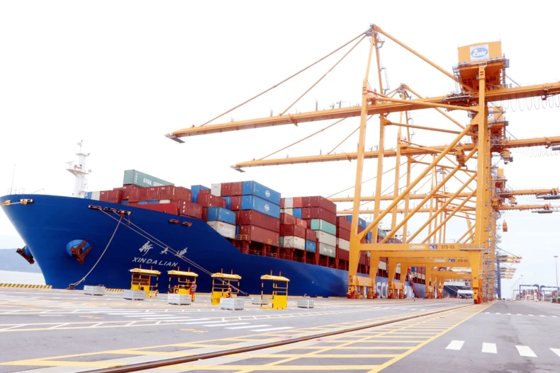 The vessel carrying the 2 millionth TEU arrives at Hai Phong Port. (Photo:VNA)