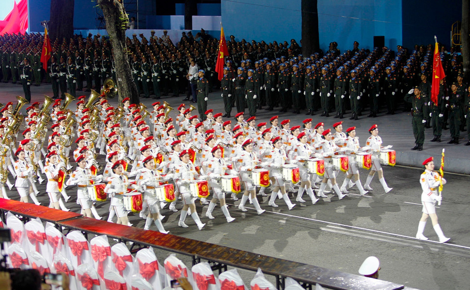 Units of the Vietnam People’s Army take part in the parade rehearsal. (Photo: Thanh Vu – VNA)