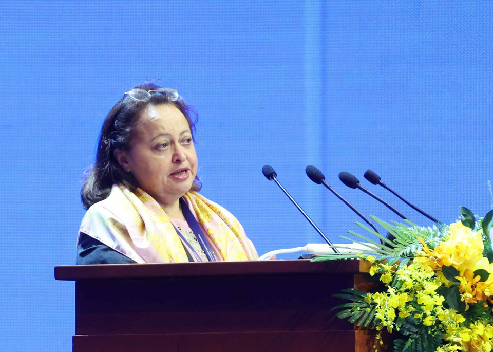 Faouzia Boumaiza Mebarki, Ambassador and Chair of the Convention Negotiating Committee, delivers a speech. (Photo: Pham Kien – VNA)