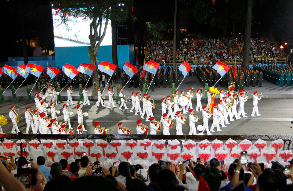 Units of the Vietnam People’s Army take part in the parade rehearsal. (Photo: Thanh Vu – VNA)
