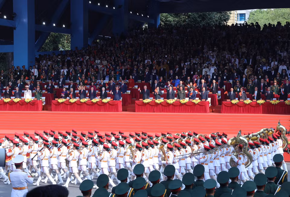 Party and State leaders, former leaders, and international guests attend the anniversary ceremony Photo: VNA