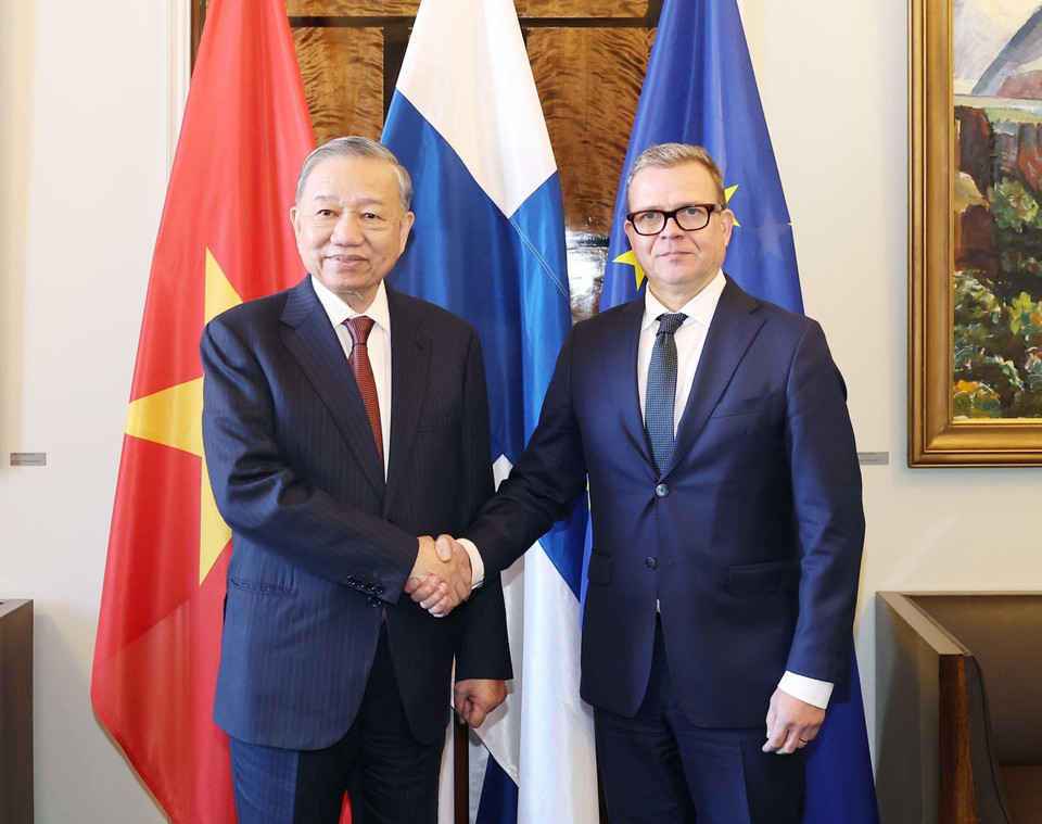 General Secretary To Lam meets with Prime Minister of Finland Petteri Orpo. (Photo: Thong Nhat – VNA)