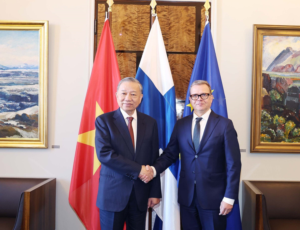 General Secretary To Lam meets with Prime Minister of Finland Petteri Orpo. (Photo: Thong Nhat – VNA)