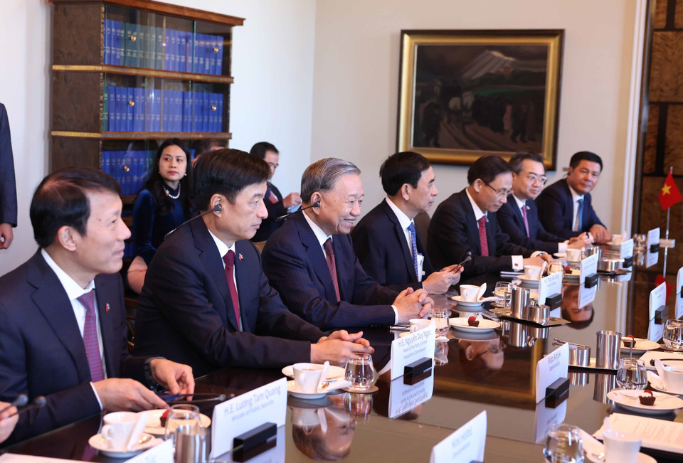 General Secretary To Lam meets with Prime Minister of Finland Petteri Orpo. (Photo: Thong Nhat – VNA)