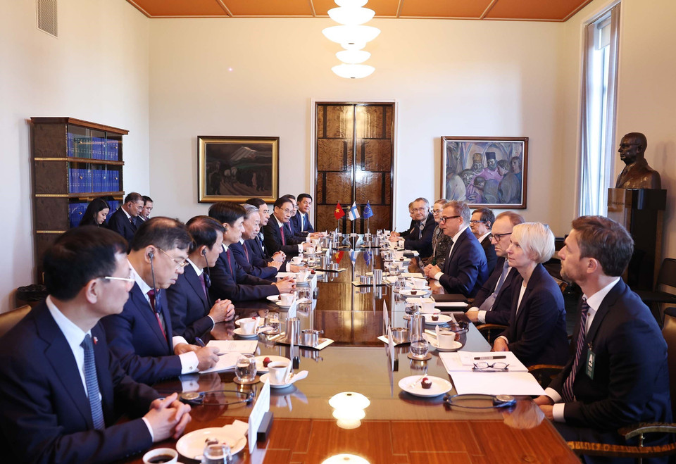 General Secretary To Lam meets with Prime Minister of Finland Petteri Orpo. (Photo: Thong Nhat – VNA)