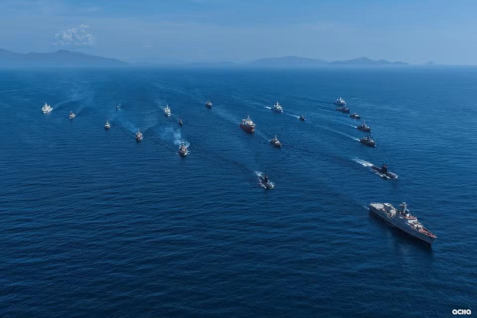 Naval parade units deploy into an A-shape formation. (Photo: Vietnam People’s Navy/VNA)