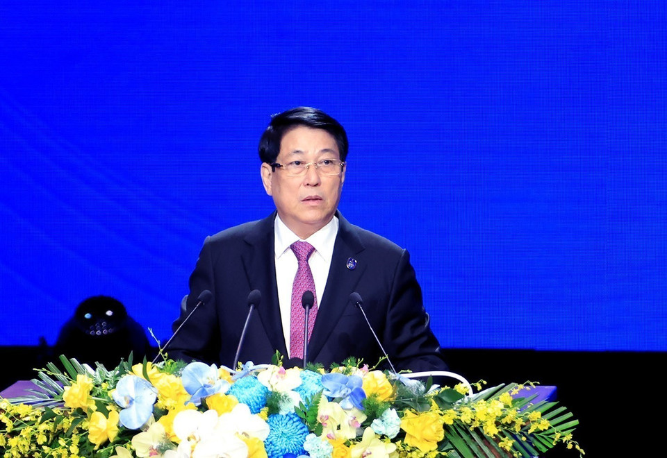 State President Luong Cuong delivers the opening remarks at the signing ceremony and high-level conference of the UN Convention against Cybercrime. (Photo: Tuan Anh – VNA)