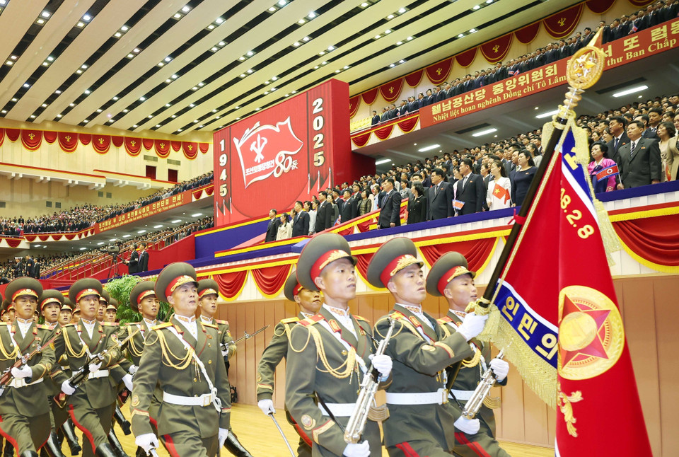 The honor guard of the Korean People’s Army at the welcome ceremony. (Photo: Thong Nhat – VNA)