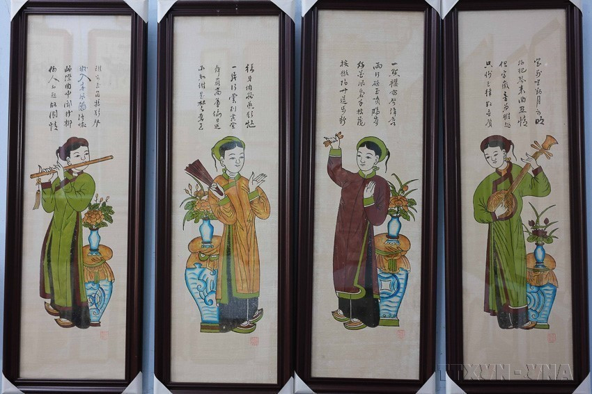 Dong Ho folk paintings fall into various categories: worship paintings, congratulatory paintings, historical paintings, story paintings, proverb paintings, landscape paintings, and depictions of daily life (2025). (Photo: Hoang Hieu – VNA)