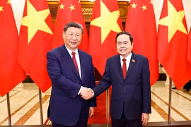 Chairman of the National Assembly (NA) Tran Thanh Man (R) and General Secretary of the Communist Party of China (CPC) Central Committee and President of China Xi Jinping in Hanoi on April 14 (Photo: VNA)