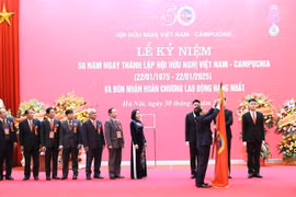 Deputy Prime Minister and Minister of Foreign Affairs Bui Thanh Son presents the State’s first-class Labour Order to the Vietnam-Cambodia Friendship Association at the ceremony. (Photo: VNA)
