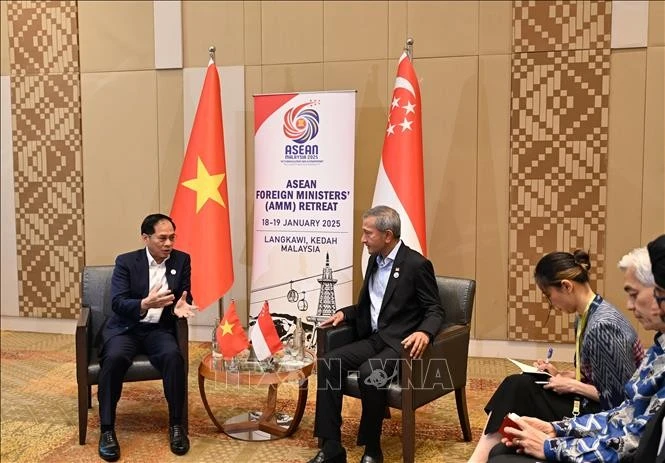 Vietnamese Deputy Prime Minister and Minister of Foreign Affairs Bui Thanh Son (L) meets with Singaporean Foreign Minister Vivian Balakrishnan on the sidelines of the ASEAN Foreign Ministers’ Retreat (AMM Retreat) in Malaysia on January 19. (Photo: VNA)