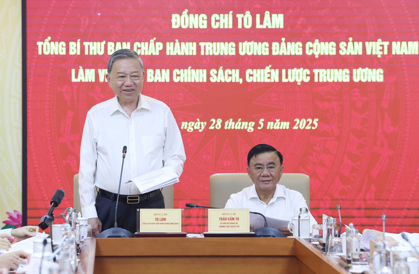 Party General Secretary To Lam speaks at his working session with the Party Central Committee's Commission for Policies and Strategies in Hanoi on May 28. (Photo: VNA)