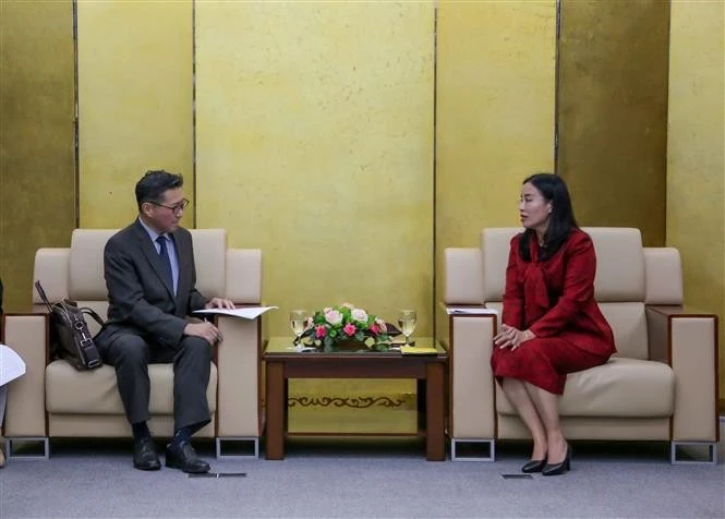 Vice Chairwoman of the Da Nang People's Committee Nguyen Thi Anh Thi (right) receives Japanese Consul General to the city Mori Takero. (Photo: VNA) 