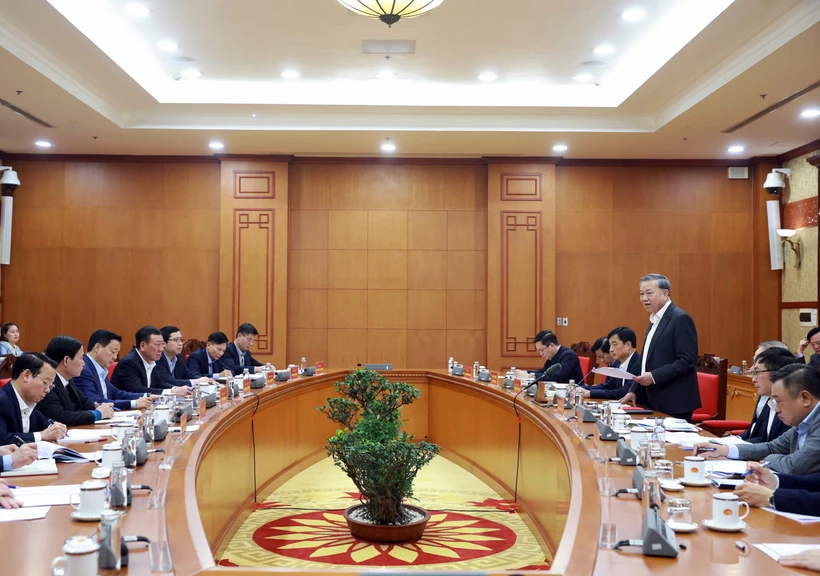 Party General Secretary To Lam speaks at his working session with the Party Committee of the Government Inspectorate in Hanoi on March 17. (Photo: VNA)