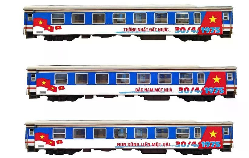 Artistic rendering of the “Thong Nhat train,” designed to commemorate the 50th anniversary of the liberation of the South and national reunification. (Photo: VNR) 