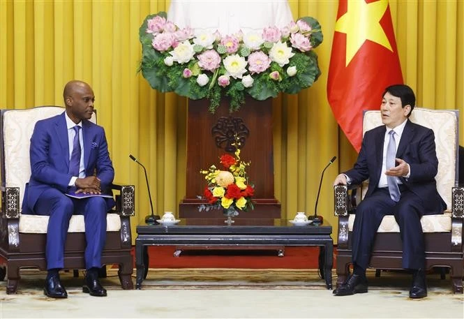 State President Luong Cuong (R) and Togo’s Minister of Foreign Affairs, African Integration and Togolese Abroad Robert Dussey at their meeting in Hanoi on January 8 (Photo: VNA)