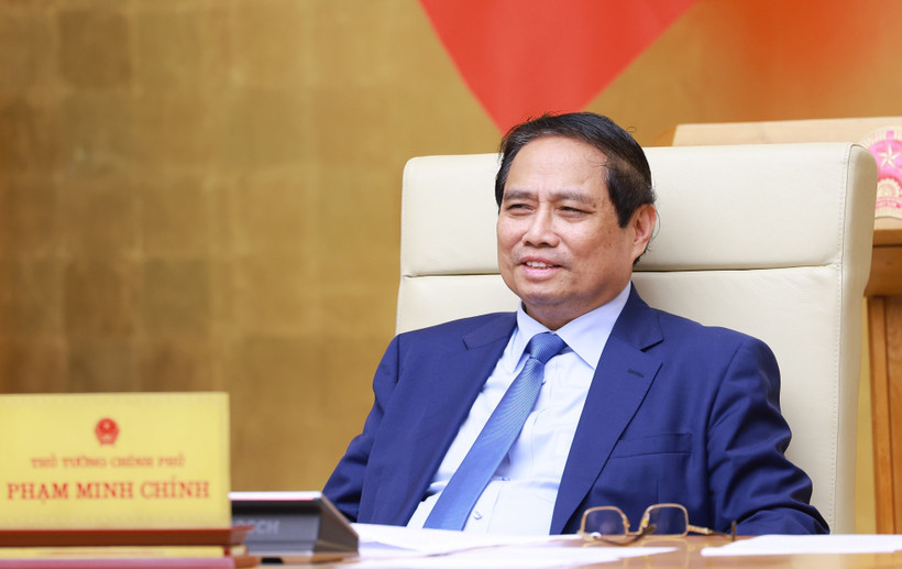 Prime Minister Pham Minh Chinh at the government meeting on decentralisation, delegation of authority in Hanoi on May 29. (Photo: VNA)